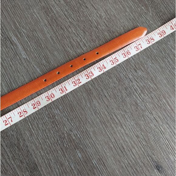 Iguana Print Orange Bonded Leather Skinny Belt Medium - Picture 5 of 6